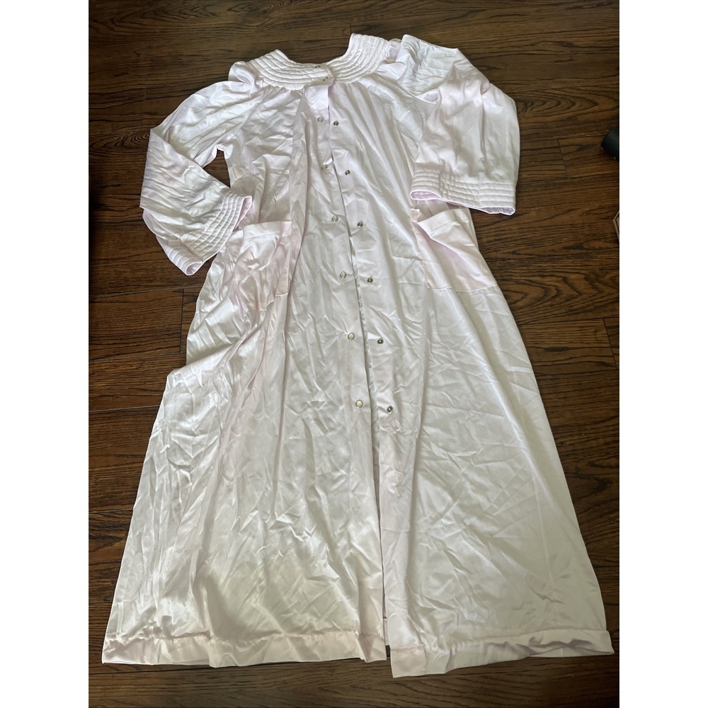 VTG Katz Women Size M Long Sleeve Nylon Nightgown‎ Pearl Snap Pink Quilted Top